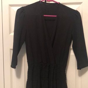 Black wrap front dress with ruched waist